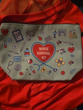 Nurse Survival Kit Cosmetic Pouch - Light Mint with Red Heart